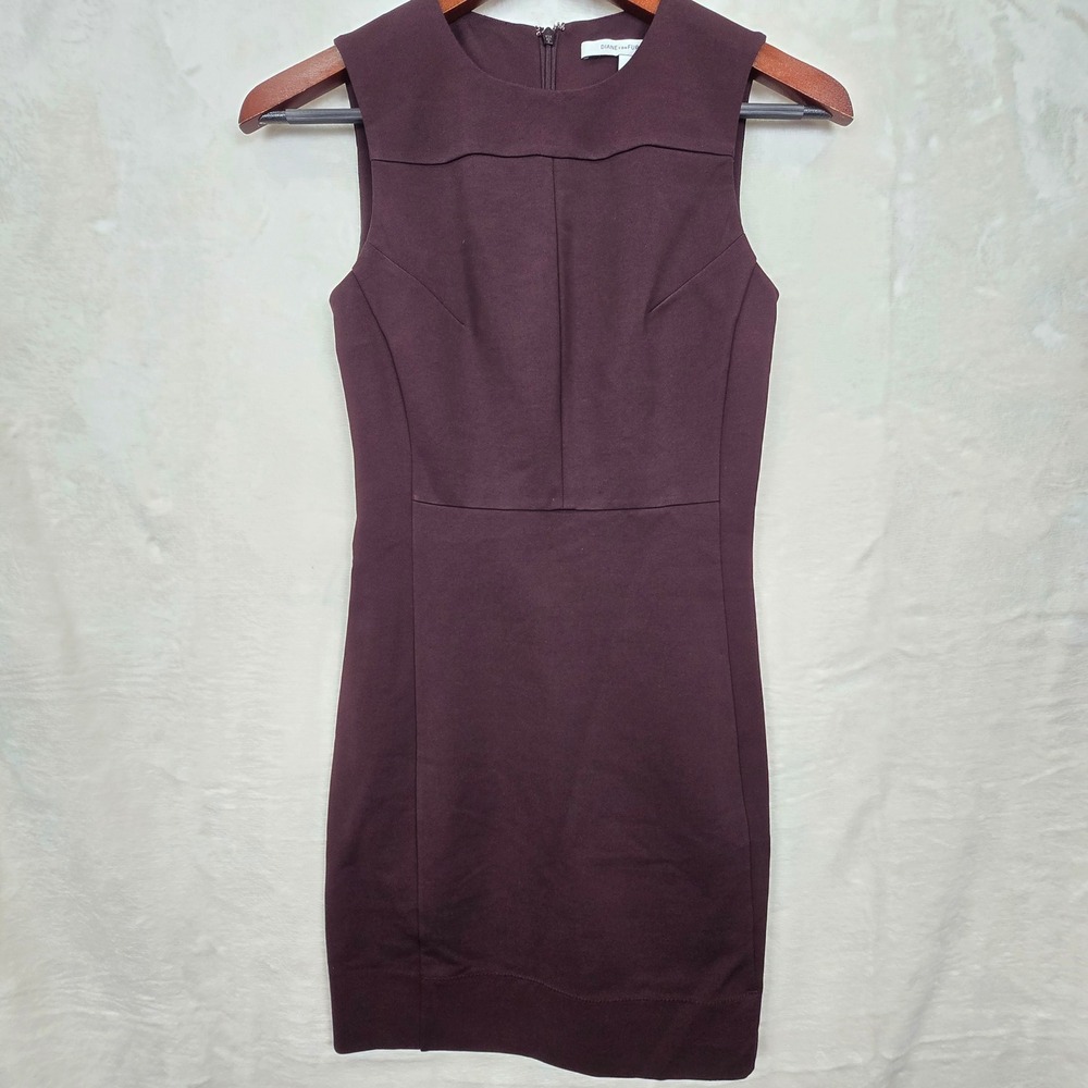 Diane von Furstenberg DVF Aubergine Reona Two Sheath Dress Size 0 Sleeveless